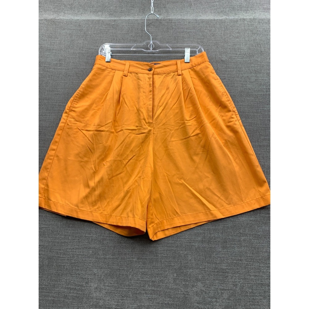 Karen Scott High Waisted Pleated Bermuda Shorts Womens 14 Orange Cotton Casual